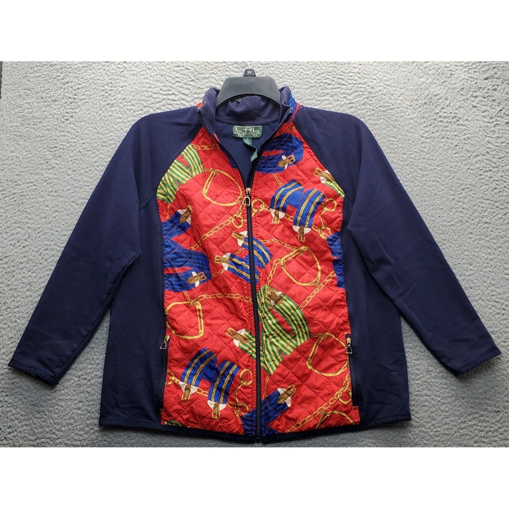 Lauren Active Ralph Lauren Jacket Women 1X Multi Equestrian Print Stretch Zip Up